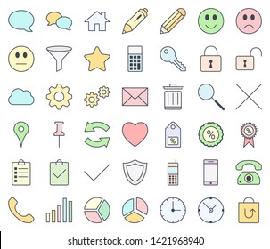 E-commerce colorful icon set isolated on white background. Pastel colors.