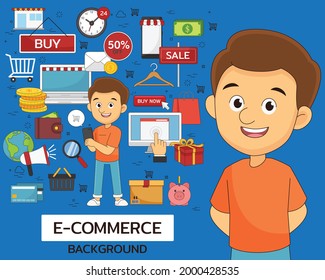 e-commerce concept background. Flat icons.