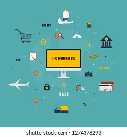 E-Commerce concept with commerce flat icons