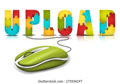 E-commerce concept with computer mouse and words made of puzzle.Vector illustration.