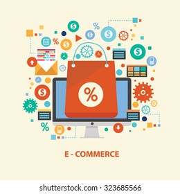 E-commerce concept design on old background,clean vector