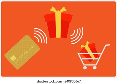 E-commerce concept flat design modern. Vector illustration, isolated on red