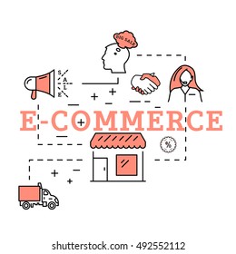 E-commerce concept flat line design with icons and elements. Modern E-commerce concept vectors collection.