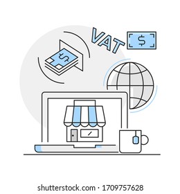  Concepto de comercio electrónico. Ilustración de estilo plano. 