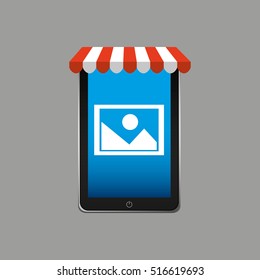 e-commerce concept, hand holding smartphone image icon vector illustration eps 10