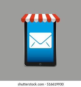 e-commerce concept, hand holding smartphone email envelope icon vector illustration eps 10