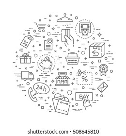 E-commerce concept illustration, outline design vector template
