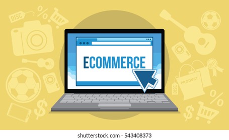 ecommerce concept with laptop and icons