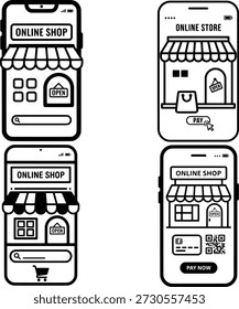 Conceito de comércio eletrônico na tela do smartphone com botão de pagamento e código QR