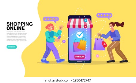 Ecommerce concept. Online shopping. Online delivery service concept. Fast delivery via mobile phone. Vector illustration.
