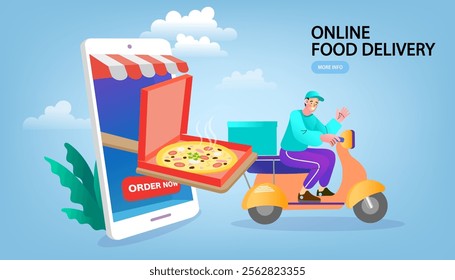 Ecommerce concept. Online shopping. Online delivery service concept. Fast delivery via laptop. buying and selling, for web page. Sale poster. Promo Christmas, New Year. Vector illustration.