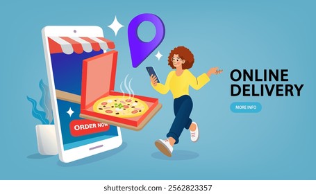 Ecommerce concept. Online shopping. Online delivery service concept. Fast delivery via laptop. buying and selling, for web page. Sale poster. Promo Christmas, New Year. Vector illustration.