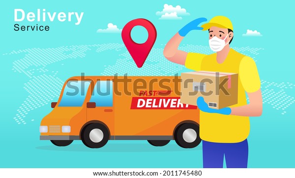Ecommerce concept. Online shopping. Online\
delivery service concept. Fast delivery by van. digital marketing.\
Internet e-commerce. Vector illustration.\
