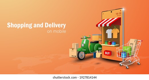 E-commerce concept, Shopping and Delivery service online on mobile application