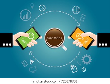 E-commerce concept with smart phone and icons design