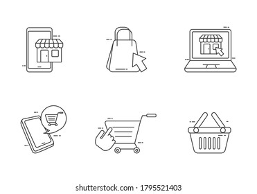 E-commerce concept vector illustration draw in linear style. Outline style of online shopping icons collection 
