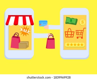 Ecommerce concept.Online trading by mobile phone or website.Online shopping.Delivery services.