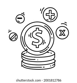 Kostensymbol für den elektronischen Handel handgezeichnete Icon Set, Umriss Schwarz, Doodle Symbol, Vektorsymbol-Design.