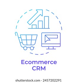Ecommerce CRM blue gradient concept icon. Software tool, sales forecasting. Business statistics. Round shape line illustration. Abstract idea. Graphic design. Easy to use in infographic, presentation