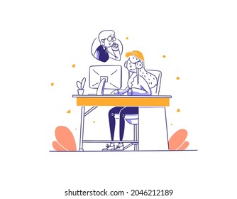 Ecommerce Customer Service receive consumer complain call handdrawn design style Vector Illustration