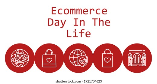 ecommerce day in the life background concept with ecommerce day in the life icons. Icons related shopping bag, internet, gateway