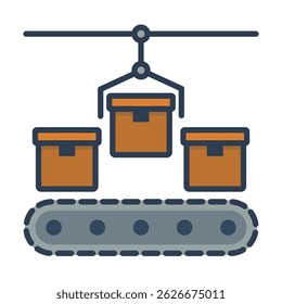 Ícone plano de automação de entrega de comércio eletrônico, representando logística automatizada, fabricação inteligente e processos industriais. 