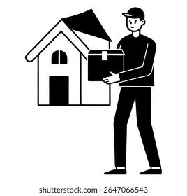 Ecommerce delivery with courier and package - flat vector illustration
