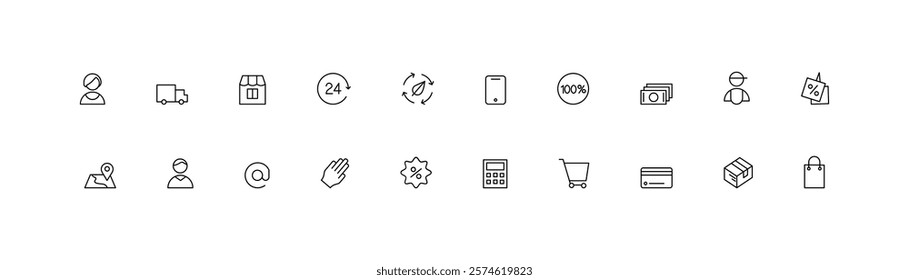 E-Commerce and Delivery Icon Set in Minimalist Style Vector