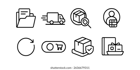 Ecommerce and delivery icon set. shopping, package tracking icons in line style