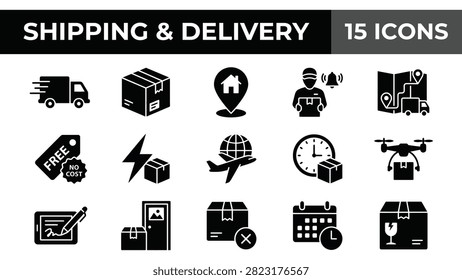 Ecommerce delivery icons set, shipping symbols