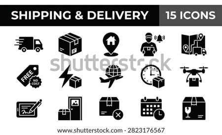 Ecommerce delivery icons set, shipping symbols
