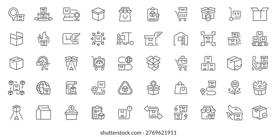 E-commerce and delivery outline icon set with thin line editable stroke for online shopping