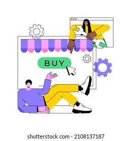 E-commerce Development Abstract Concept Vector Illustration. E-commerce Website Development, Online Shopping App, Sale Platform, Commerce Web Application, Company Page, Menu Bar Abstract Metaphor.