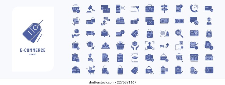 e-commerce and digital marketing icon set including icons like Auction, Bank, Currency, Discount and more