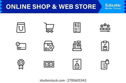 E-Commerce und digitale Schaufenster Trends: Professionelle Clean Line Icon Kollektion mit Pixel-Perfect bearbeitbaren Vektoren