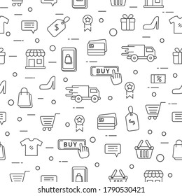 e-commerce doodle pattern with black and white design suitable for background. Online shopping icons 