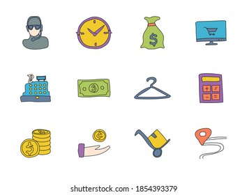 e-commerce doodles isolated on white. e-commerce icon set for web design, user interface, mobile apps and print