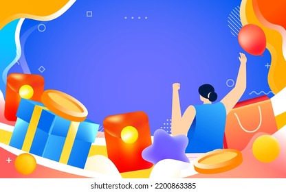 E-commerce double eleven shopping festival with shopping bags and gift boxes in the background, vector illustration