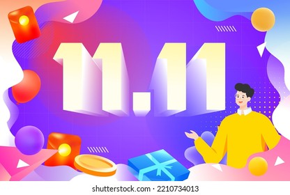 E-commerce, double eleven shopping promotion with gift boxes and red envelopes in the background, vector illustration