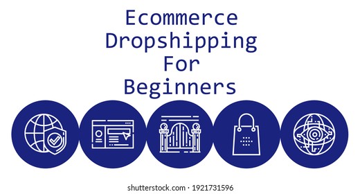 ecommerce dropshipping for beginners background concept with ecommerce dropshipping for beginners icons. Icons related shopping bag, website, internet, gateway