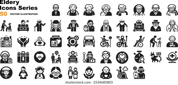 eCommerce, Elderly Icons Series_ 50 Vector Illustration Series