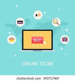 E-commerce, electronic business, online shopping, payment, delivery, shipping process, sales. Infographic concept vector.
