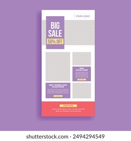 E-Commerce E-Mail-Newsletter-Vorlage für Mode-Sale-Web-Seite UI-Interface-Layout-Design Geeignet für den Verkauf Werbe-E-Mail-Marketing oder Zeitungs-Vorlage-Design 

