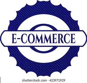 emblema de comercio electrónico con textura jean