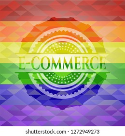e-commerce emblem on mosaic background with the colors of the LGBT flag