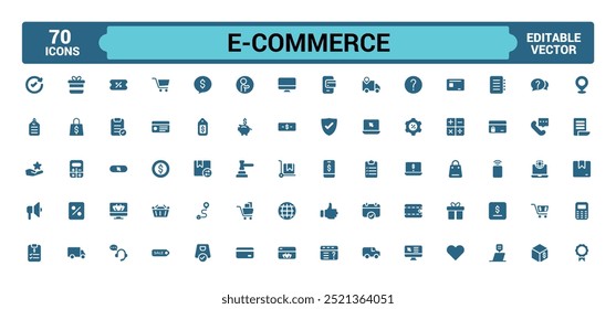 E-commerce filled icon set, online shopping and delivery elements glyph collection for web and ui. Filled icons pack, Solid icon collection, Vector illustration.