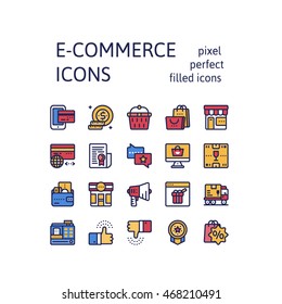 E-COMMERCE ; Filled outline icons , pictogram and symbol collection.