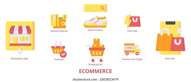 Ecommerce Flat Banner Web Icon Set Vector Illustration