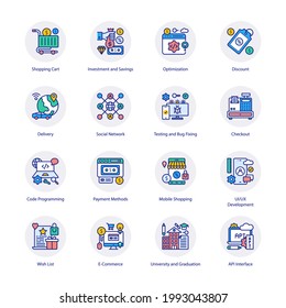 Iconos de círculo plano de comercio electrónico - Vectores