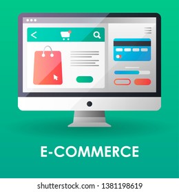 E-Commerce flat color icon. Online shopping. Payment. Make an order. Illustration for web page, mobile app, banner, social media. Pictogram UI/UX user interface. Vector clip art.